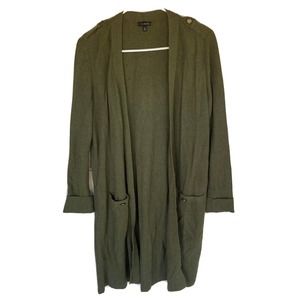 Talbots Womens Sz Medium Olive Green Long Cardigan Sweater Open Front Pockets